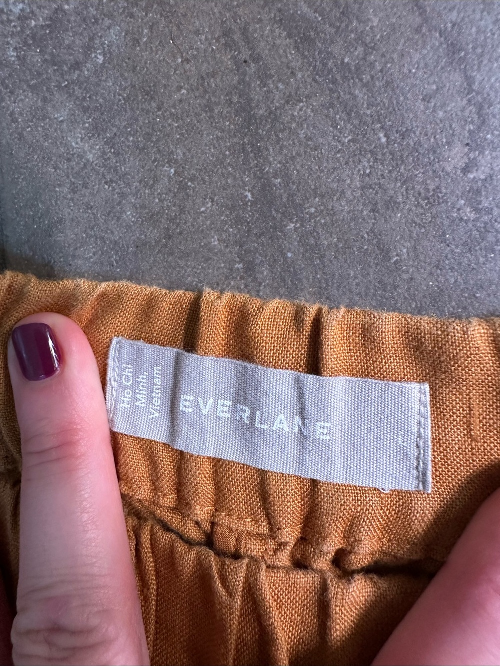 Everlane 100% Linen Shorts Womens Large Elastic Tan Rust Burnt Orange Pull On - Picture 4 of 8